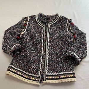 Lea & Viola Boucle Fringe Tassel Trim Jacket Size Small